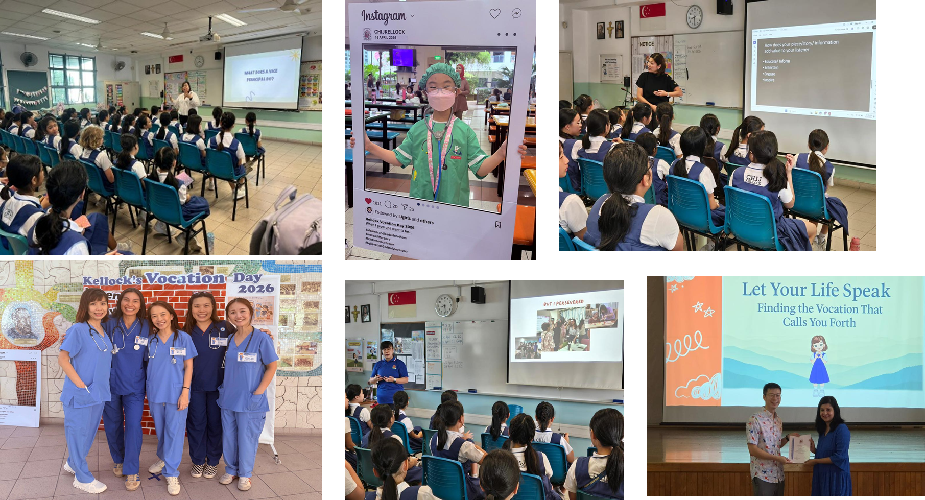 Adults and children pose at CHIJ Kellock Vocation day